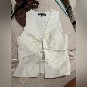 Zara Cream Tie-Front Sleeveless Vest